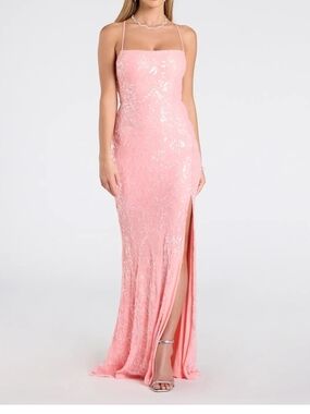 Windsor Pink Sequin Spaghetti-Strap Evening Gown